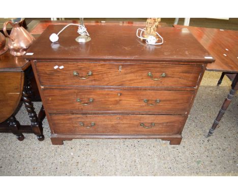 19TH CENTURY MAHOGANY THREE DRAWER CHEST ON BRACKET FEET, 102CM HIGH
