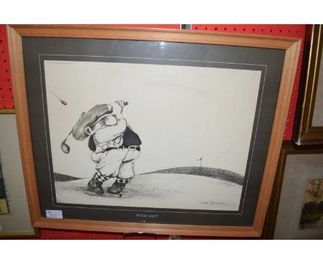 GARY PATTERSON, HOOK SHOT, BLACK AND WHITE GOLFING PRINT, F/G, 54CM WIDE