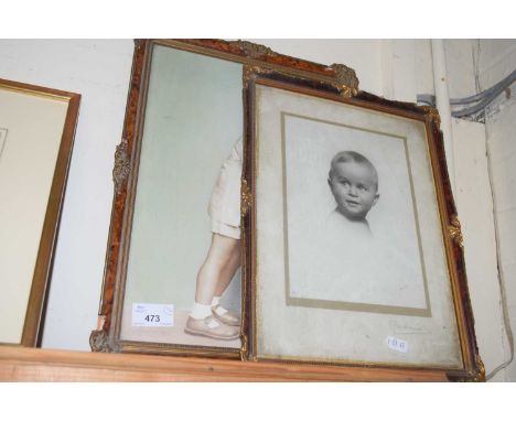 COLOURED PORTRAIT PHOTOGRAPH OF A YOUNG BOY PLUS A FURTHER BLACK AND WHITE PHOTOGRAPH OF A BABY, F/G (2)