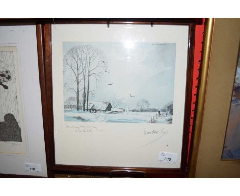 BRANDON COX, 'JANUARY MORNING, NORFOLK', SIGNED COLOURED PRINT, F/G, 29CM WIDE