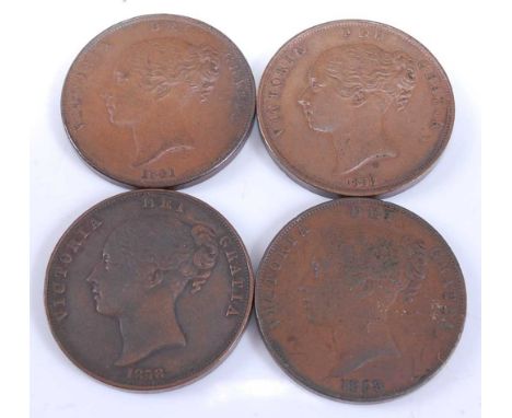 Great Britain, 1841 copper penny, Victoria young bust, rev; seated Britannia with trident and shield, together with three oth