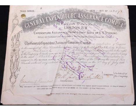 A collection of eighteen late Victorian bonds, issued by The General Expenditure Assurance Company Ltd in consideration of Co