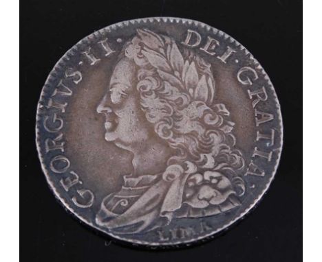 Great Britain, 1746 half crown, George II bust with Lima below, rev; crowned cruciform shields, date divided by crown. (1)