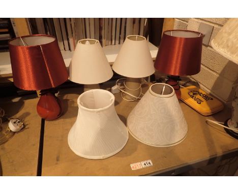 Four ceramic table lamps and two additional shades. Not available for in-house P&P, contact Paul O'Hea at Mailboxes on 01925 
