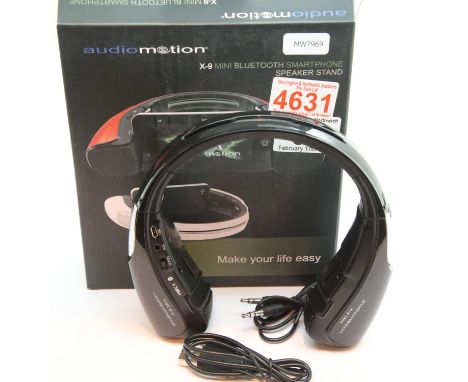 New Black Audiomotion Mini X-9 Bluetooth speaker stand for smartphones; boxed; working at time of lotting. P&amp;P Group 2 (£