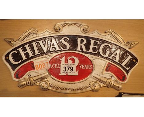Cast iron Chivas Regal sign, L: 34 cm. P&amp;P Group 1 (£14+VAT for the first lot and £1+VAT for subsequent lots) 