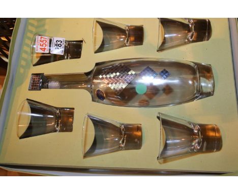 Boxed Italian crystal decanter and six glasses. Not available for in-house P&amp;P, contact Paul O'Hea at Mailboxes on 01925 