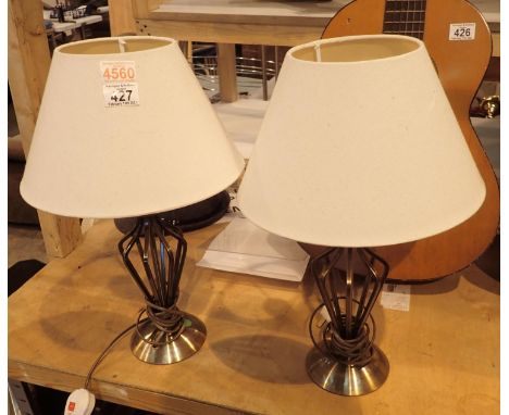 Pair of brass table lamps and an onyx and brass standard lamp. Not available for in-house P&P, contact Paul O'Hea at Mailboxe