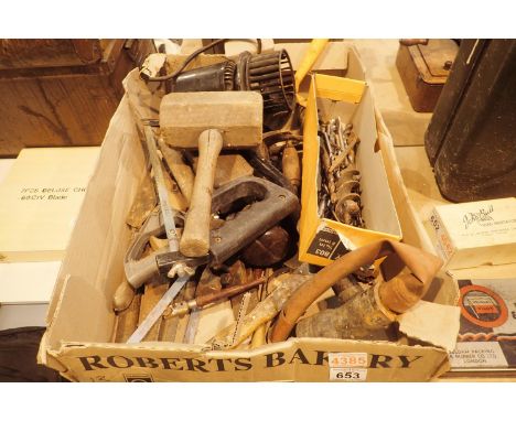 Box of mixed tools and drill bits. Not available for in-house P&amp;P, contact Paul O'Hea at Mailboxes on 01925 659133 