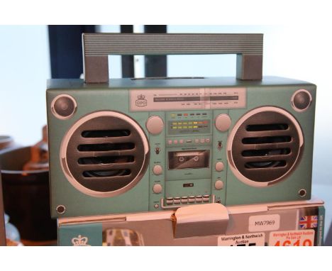 New Aqua GPO Bronx mini boombox Bluetooth speaker; compact retro portable speaker with rechargeable battery includes USB Port