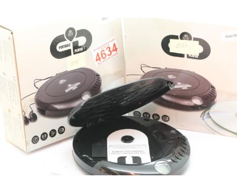 Pair of GPO personal Discman CD player; 3.5mm earphone jack &amp; 4.5V DC in Jack; incs earphones, manual and boxed; working 