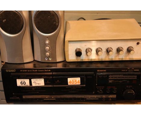 Teac W600R stereo double cassette deck and Genius Speakers. Not available for in-house P&P, contact Paul O'Hea at Mailboxes o