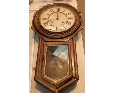 Ansonia wall clock 12 inch dial with subsidiary second hand, pendulum and key present. P&amp;P Group 3 (£25+VAT for the first