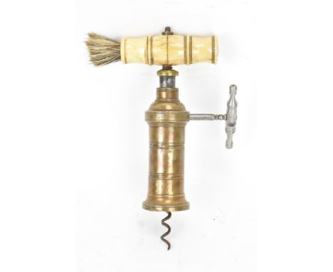Helixophilia - A Victorian 'Kings Screw' patent type brass corkscrew with turned bone handle, steel hand winding mechanism an