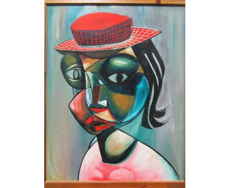 Follower of Picasso, abstract portrait head, oil on canvas, unsigned, 96 x 76cm  