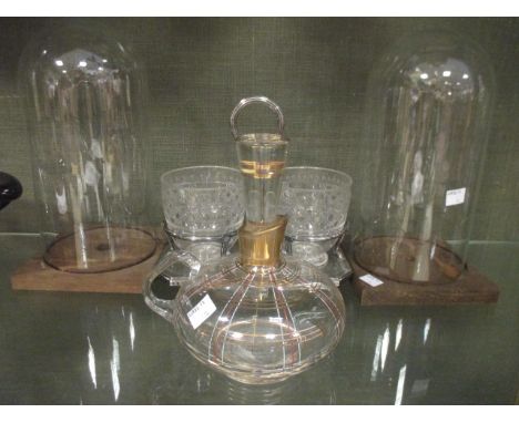 Two glass domes, a liqueur decanter, a Dresden bowl and Brentleigh ware  