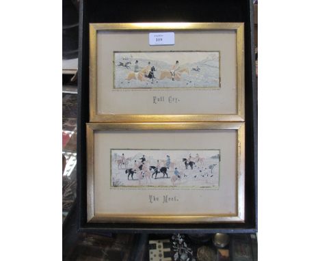 Two hunting stevenographs, a vintage brass reel, a lacquered papier mache cake plate etc.  