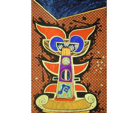 § Martin Bradley (British, b.1931) Totem signed lower right "Martin Bradley" poster paint on hand-made and hand-blocked paper