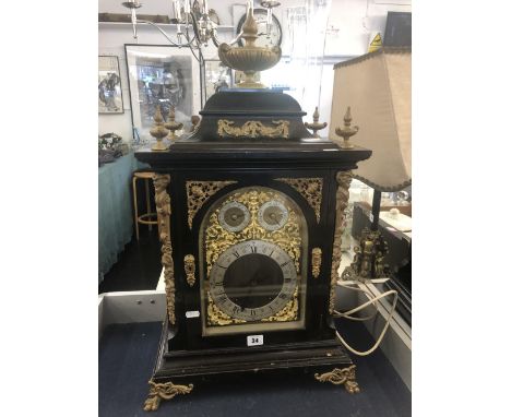 An ebonised ormulu mounted bracket clock (with bracket shelf), twin chain movement, Westminster chime, T. Jameson, Westbourne