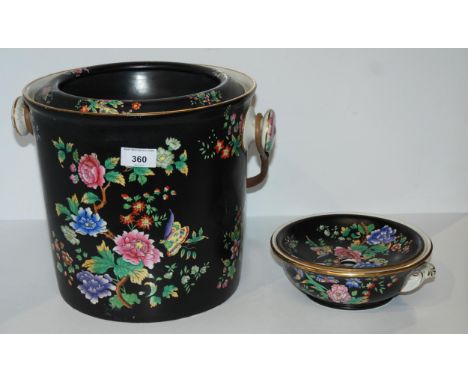 A Copeland Spode black ground and Indian Tree decorated chamber pot and sponge drainer Condition Report:Available upon reques