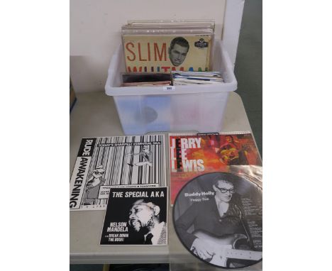 A collection of Rock N' Roll, ska and pip vinyl records with LP records from Johnny and the Hurricanes, Bill Haley and the Co