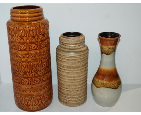 Four West German pottery vases and a table lamp Condition Report:Available upon request