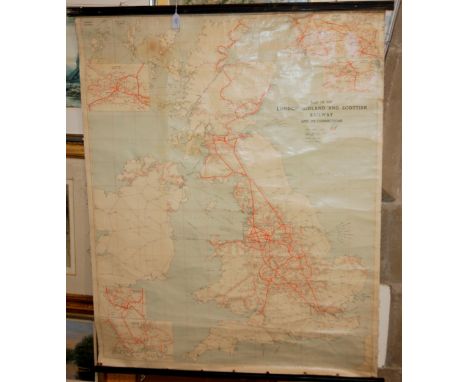 A vintage wall map of London Midland and Scottish Railway and Its Connections, 122 x 120cm Condition Report:Available upon re