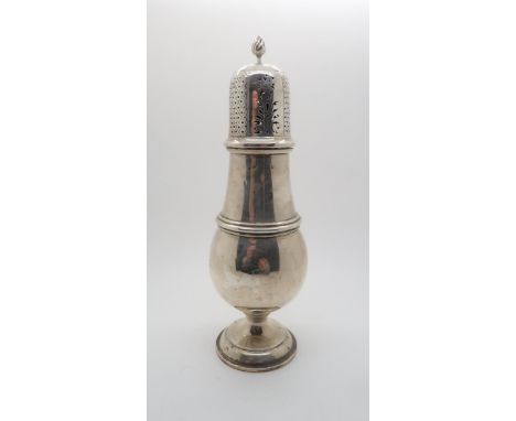 A large sugar caster by Martin Hall &amp; Co, Birmingham 1949, of bulbous form with wrythen finial, 152gms, 22cm high Conditi
