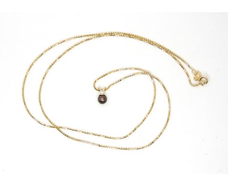 A black pearl pendant on a fancy link 18ct box chain, pearl approx 5.1mm length 54cm, weight 4.7gms Condition Report:Availabl