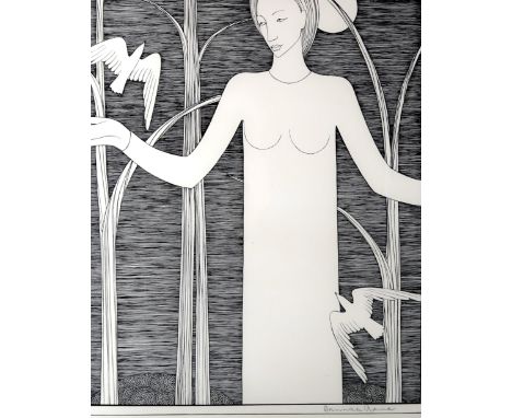 HANNAH FRANK (SCOTTISH 1908-2008) WOMAN WITH BIRDS Lithograph, signed, 36 x 29cm Condition Report:Slight discolouration evide