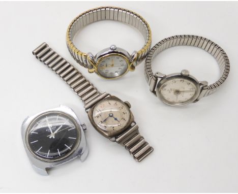 A collection of vintage watches, to include a gents Tissot watch head, a ladies Omega with mirrored dial, mechanism signed 25