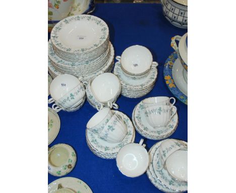 A Royal Worcester Chapel Hill pattern dinner service comprising cups, saucers, soup coupes and saucers, plates and bowls Cond