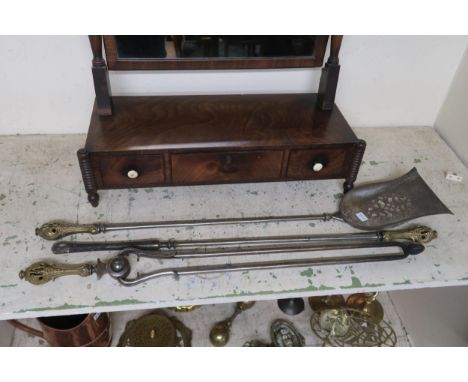 A set of steel fire tools with brass cast handles (3) Condition Report:Available upon request