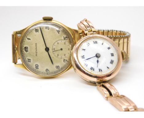 A 9ct gold ladies vintage watch, weight including mechanism 19.7gms, together with a gents 18ct gold cased Movado hallmarked 