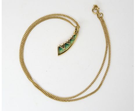 An 18ct gold and enamel Sheila Fleet pendant and chain, weight 6.6gms Condition Report:Available upon request