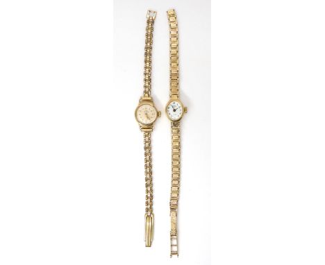 A 9ct gold ladies Rotary watch (strap af) weight inc. mechanism 13.7gms, together with a 9ct ladies Record watch head and a g