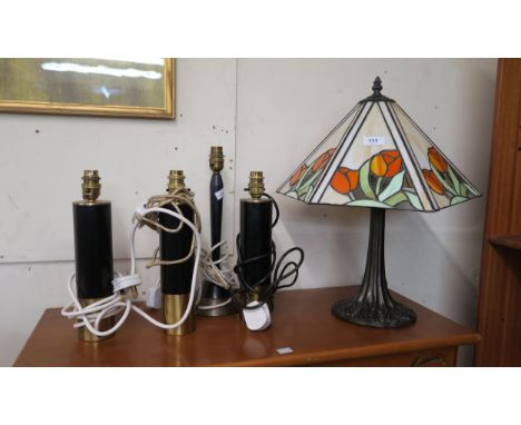 A Tiffany style table lamp and four further table lamps (5) Condition Report:Available upon request