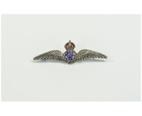 Vintage RAF Silver and Enamel Sweetheart Brooch. Marked Sterling Silver. 2.1/8 Inches Wide. Excellent Condition. 