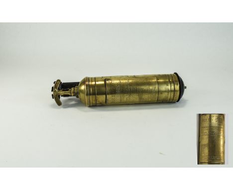 A Vintage Foamite Ltd Nom Cap Brass Cased Fire Gun, Carbon Tetrachloride Hand Pump Type. 13.75 Inches In Length. 