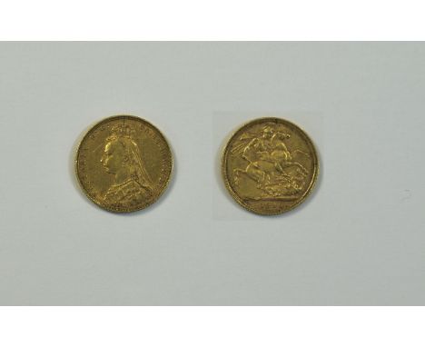 Vintage - Jubilee Head 22ct Gold Full Sovereign. Date 1889. Melbourne Mint, E.F Condition + Please See Photo.