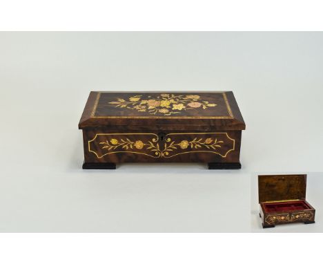 A Nice Quality Vintage Inlaid Lidded Jewellery Musical Box with Interior Fit Mounts. Plays The Tune Dr Zhivago on The Lifting