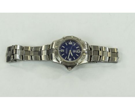 Tag Heuer- Vintage Stainless Steel Professional Gents Wrist watch, With Blue Dial Silver Marked Day Just. WVM-WN 1112 QG5390.