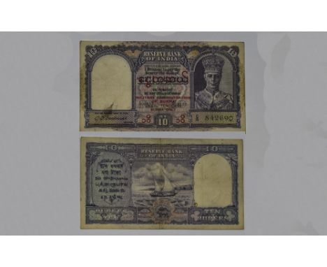 Reserve Bank of India 10 Rupee Bank Notes with George VI Portrait ( 2 ) Bank Notes In Total. All Notes In Top Grade ( See Pho