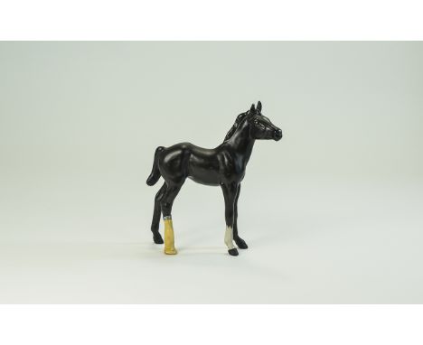 Beswick Horse Figure ' Black Beauty ' Foal, Matt - Black. Model Num 2536. Designer Graham Tongue. Height 6 Inches. With Yello