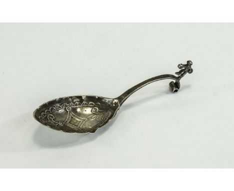 Continental Silver Caddy Spoon 19thC Length 5 Inches