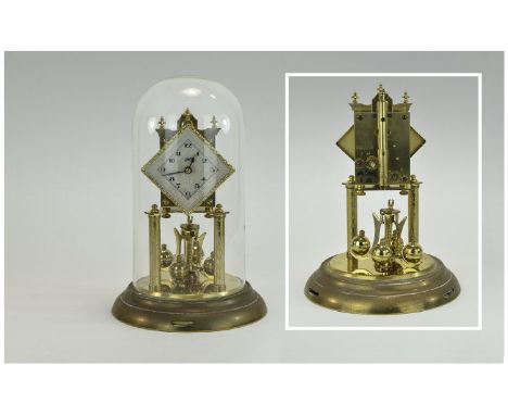 Schatz 400 Day Anniversary Clock with Glass Dome and Ornate Decorated Cream Painted Dial. Stands 12 Inches. 