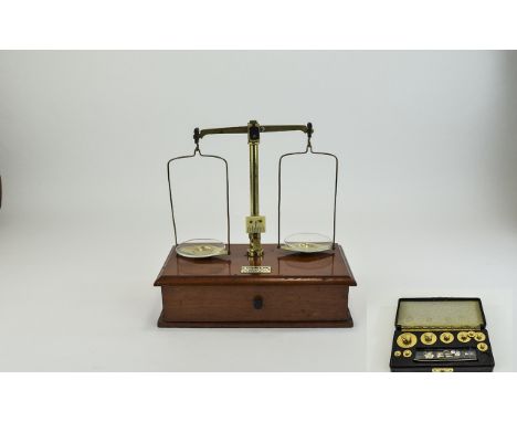 Antique C. Stevens and Son London Two Ounce Glass B. Beam Apothecary Scales on Mahogany Base with Drawer. It As H.M. Govt on 