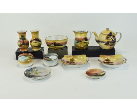 Noritake Collection of ( 9 ) Pieces, Includes Vases, Pair of Dishes,Teapot and Table-Ware Bowls etc. All Pieces are In Good C