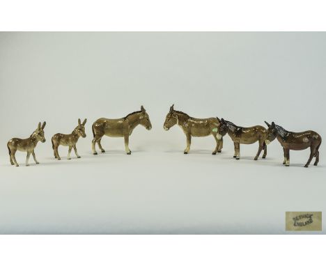 Beswick Farm Animals - Donkey Figures ( 6 ) In Total. Designer Albert Hallam and Graham Tongue. All Figures are In Mint Condi