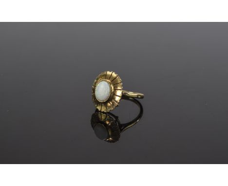 9ct Gold Opal Dress Ring floral mount. Fully hallmarked.